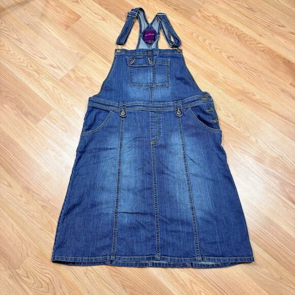 Women’s Denim Overall Dress Large Western Cowboy Faded Y2K Country Fall Farmer - Picture 1 of 4